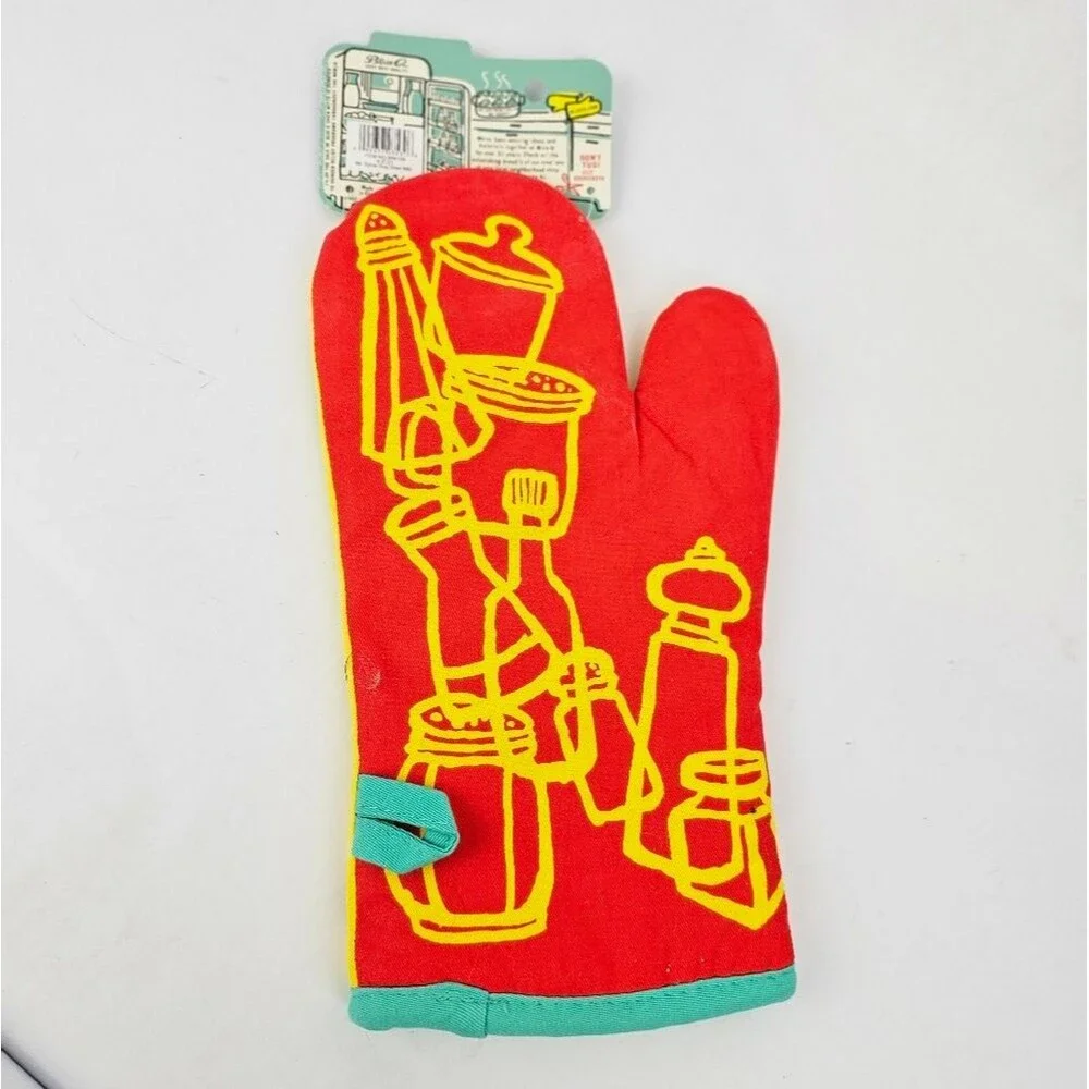 Blue Q Yellow & Teal Oven Mitt with Retro Graphic